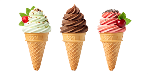 Ice cream cone on white surface, creamy dessert treat, Cut Out