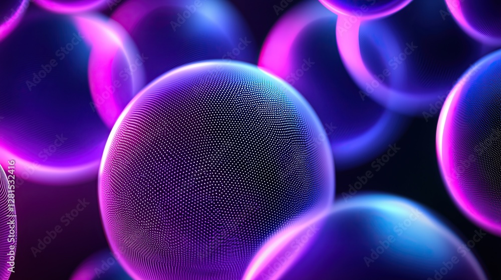 Poster glowing interconnected spheres mesmerizing futuristic abstract design with vibrant colors and textur