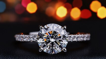 Fototapeta premium close-up of a wedding ring isolated on a deep black background, featuring a brilliant diamond and a polished platinum band. wedding ring, close-up, black background, brilliant diamond, polished 