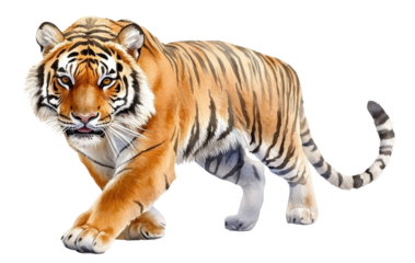 Tiger isolated on white background transparent PNG clipart.