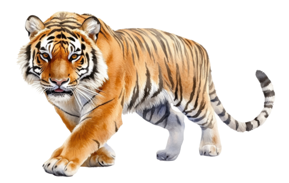 Tiger isolated on white background transparent PNG clipart.