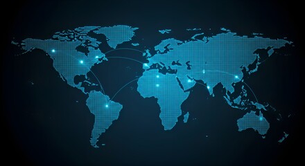 Obraz premium High-tech global network grid with interconnected points forming a digital map of the world