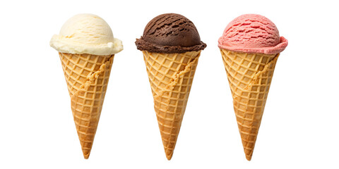 Ice cream scoop on waffle cone, delicious summer dessert, Cut Out