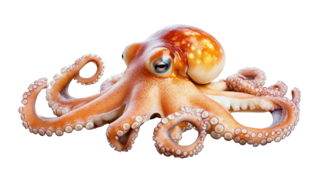 Octopus isolated on white background transparent PNG clipart.