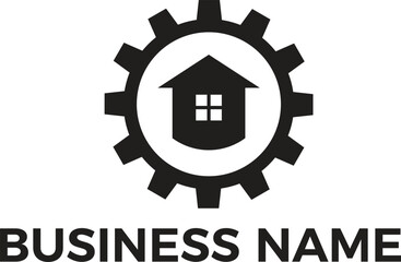 real estate building home realty business and gear design minimalist logo transparency and EPS editable vector files