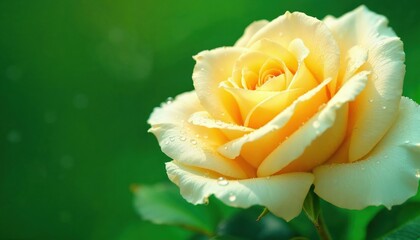 Yellow rose on the green background 