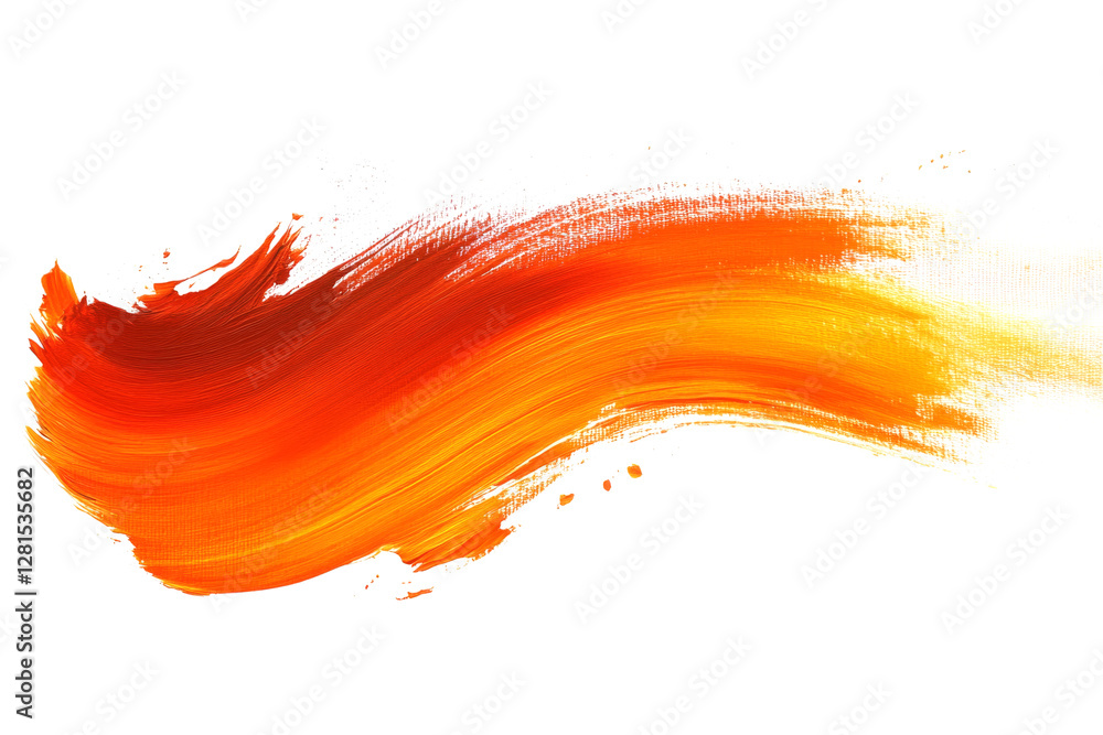 Poster vibrant brushstroke of orange and yellow paint creating a dynamic visual effect on a white backgroun