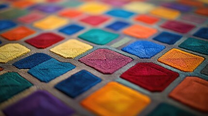 Close-up photo shows detail of colorful textured wool patchwork blanket