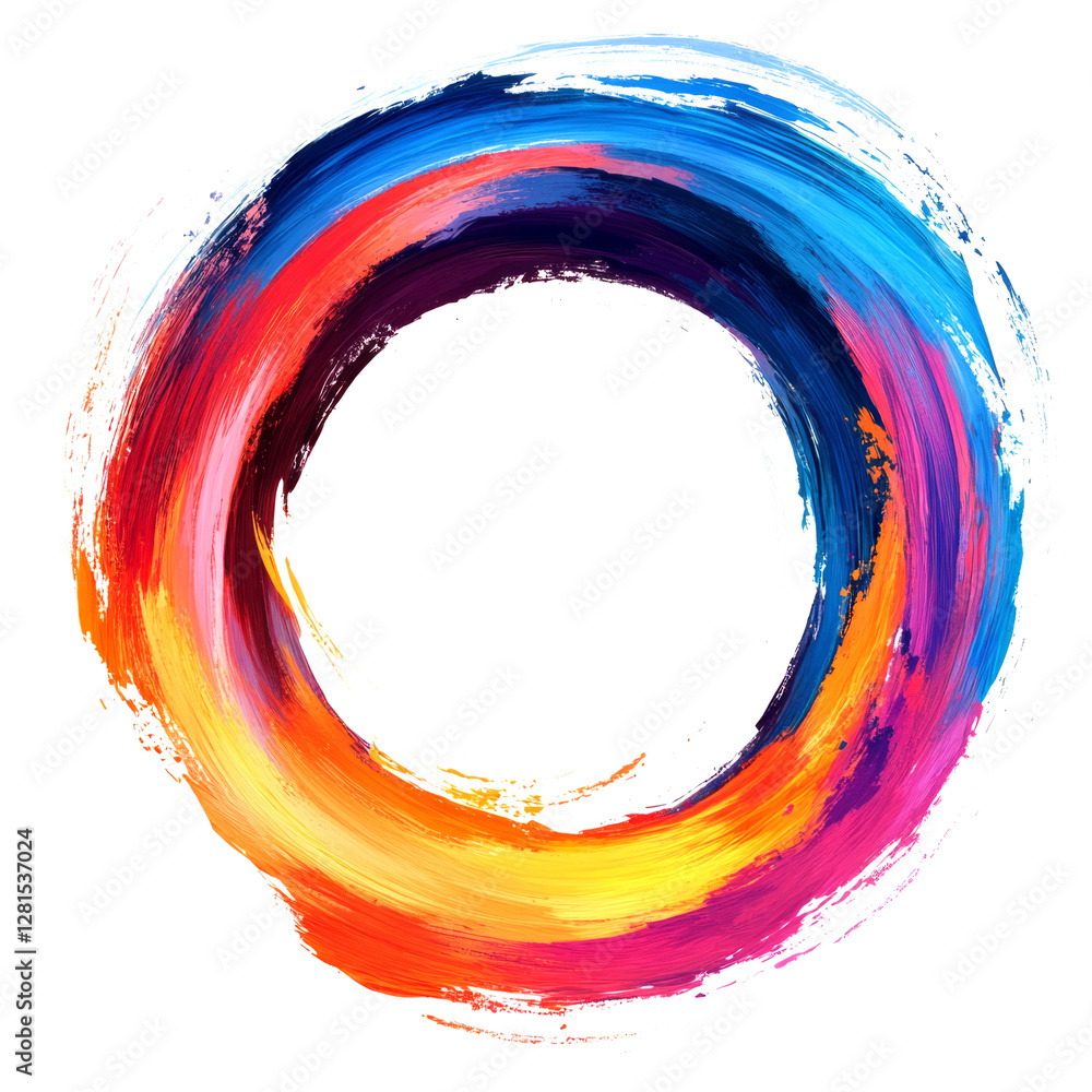 Poster vivid brushstrokes form a dynamic circle, offering a colorful and artistic frame