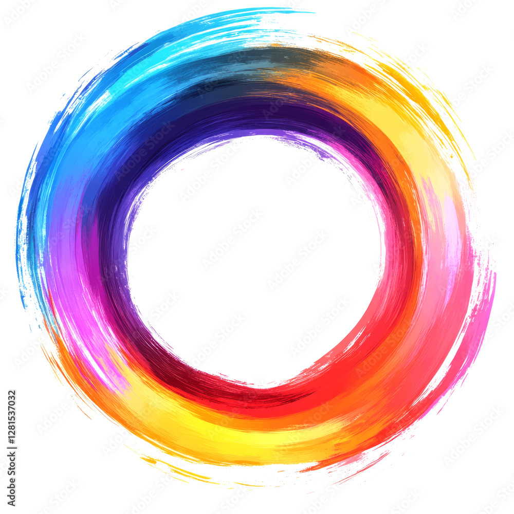 Poster vibrant brushstrokes form a colorful circular frame, creating a dynamic and artistic backdrop