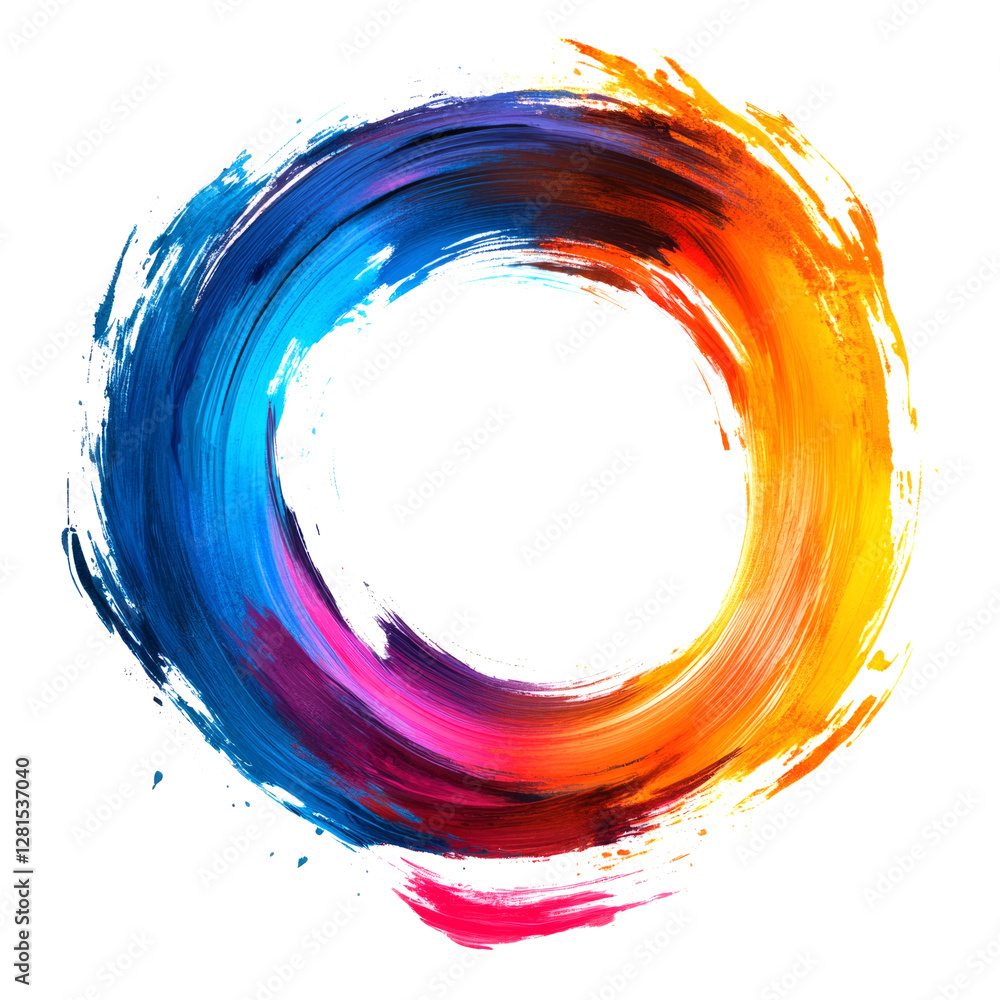 Aufkleber vibrant and colorful brushstrokes creating a dynamic circular shape against a clean white backdrop