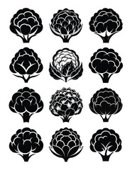 Cauliflower icon black and white silhouette on white background