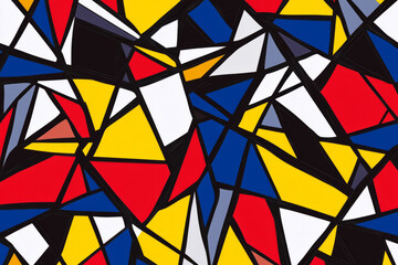 Fototapeta premium Illustration of an abstract geometric pattern, with sharp lines and triangles in bold primary colors of red, yellow, and blue. The modern, dynamic design gives a sense of energy and movement, perfect