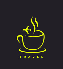 Travel Coffee Mug Airplane Icon Design Logo Branding