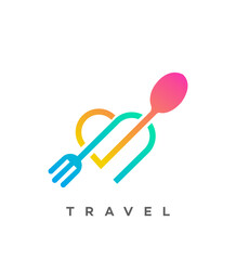Travel Food Tour Logo Spoon, Fork, Heart, Culinary Adventure