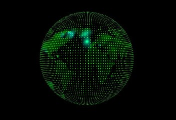 Luminous Green Dots Forming a Digital Grid in Perspective