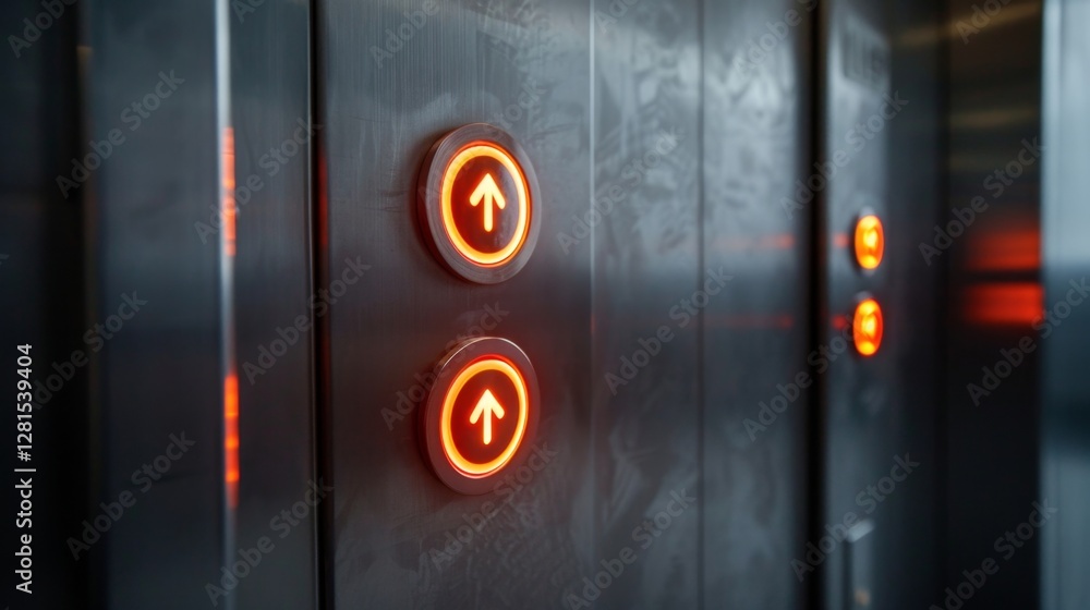 Poster illuminated elevator buttons signaling upward movement in a modern building