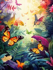 Surreal Tropical Jungle with Glowing Butterflies