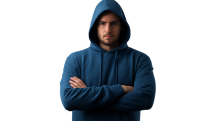 Software engineer in casual hoodie, confident and analytical, tech-savvy ambiance, isolated PNG
