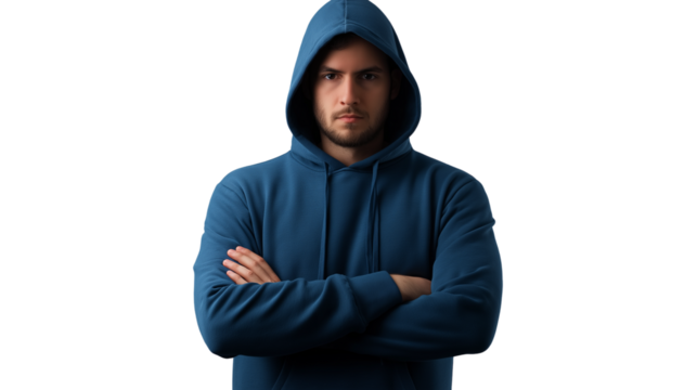 Software engineer in casual hoodie, confident and analytical, tech-savvy ambiance, isolated PNG