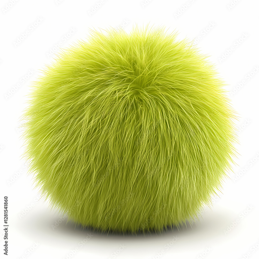 Poster bright green fuzzy ball resting on a plain background. generative ai