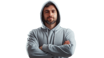Software engineer in casual hoodie, confident and analytical, tech-savvy ambiance, isolated PNG