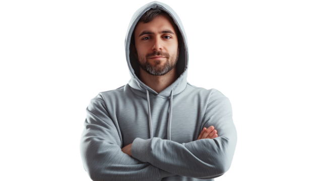 Software engineer in casual hoodie, confident and analytical, tech-savvy ambiance, isolated PNG