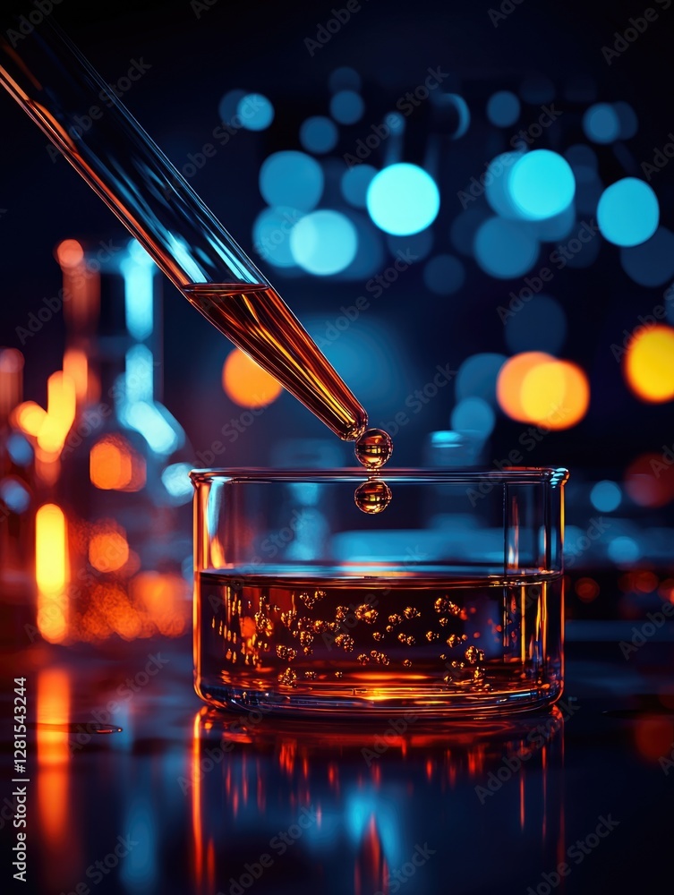 Poster dynamic chemistry experiment in a modern laboratory setting showcasing colorful reactions and precis