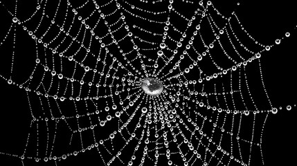 Obraz premium An extreme close-up of rain droplets on a spider web, creating a sparkling effect.