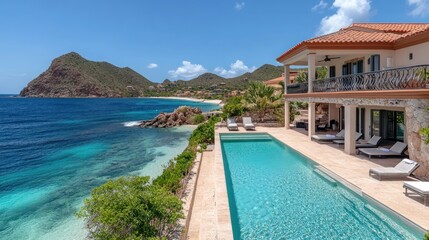 Fototapeta premium Luxurious Oceanfront Villa with Private Infinity Pool