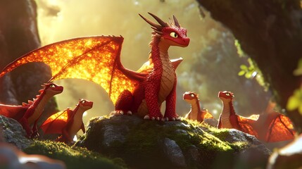 red dragon with family