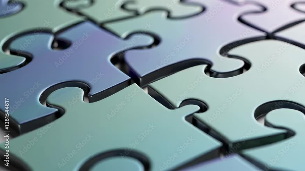 Leinwandbilder Gradient puzzle pieces smoothly connecting and joining, forming seamless pattern in slow motion animation representing collaborative problem solving and innovative design approach