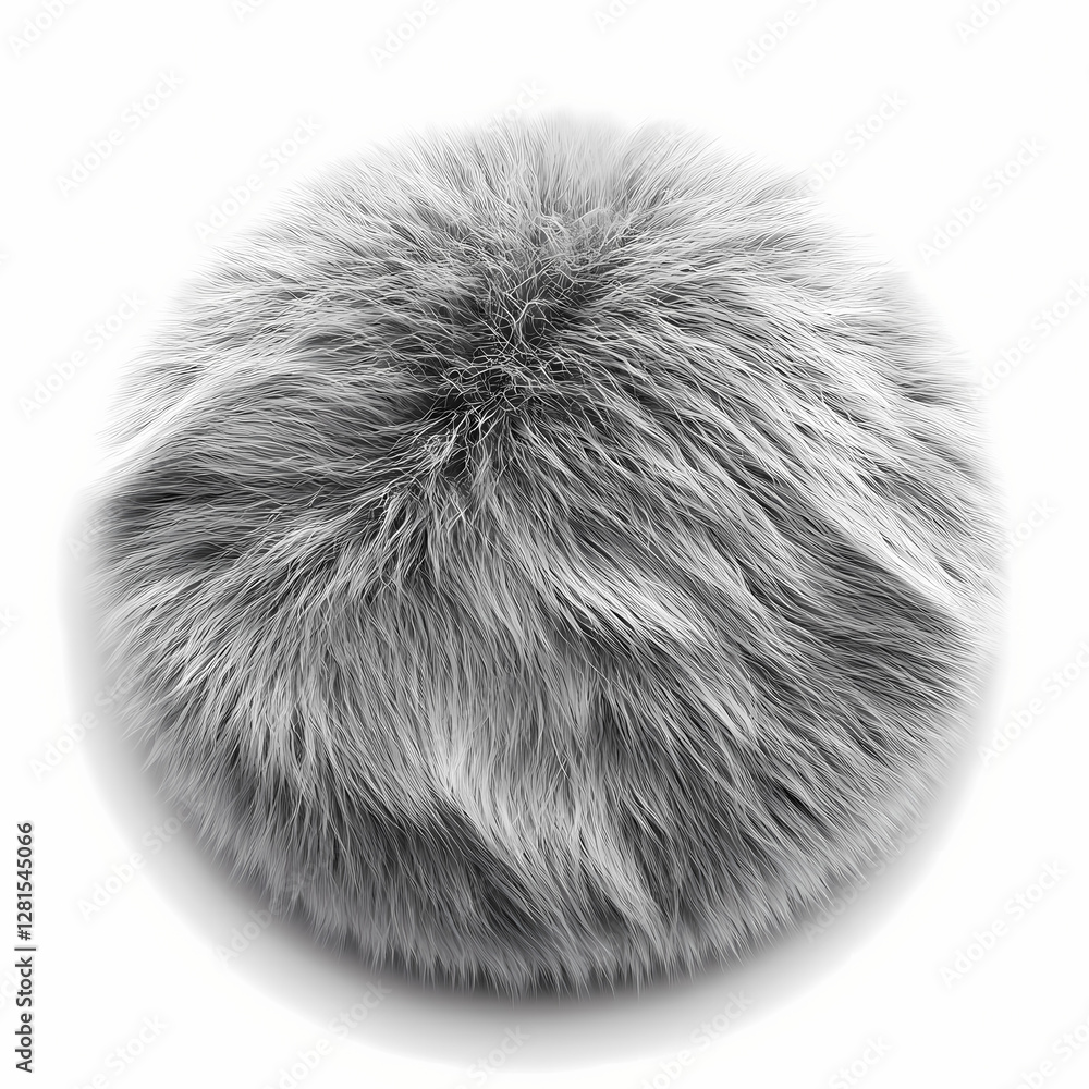 Poster fluffy gray orb resting on a smooth white surface in bright light. generative ai