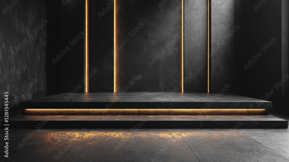 Poster modern dark stage with illuminated edges, creating an elegant atmosphere for performances