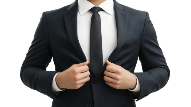 Mortgage advisor, reassuring and trustworthy look, formal attire, isolated PNG