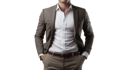 Property investor, business casual attire, sharp and focused gaze, isolated PNG
