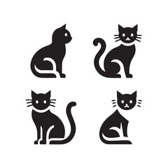 Set of black cat silhouettes