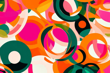 Fototapeta premium Illustration of overlapping circles and swirls in bright, contrasting colors like orange, pink, and green. The playful and dynamic design creates a sense of energy and movement, ideal for bold fashion