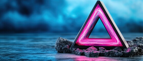 Futuristic glowing triangular neon light concept on colorful abstract background