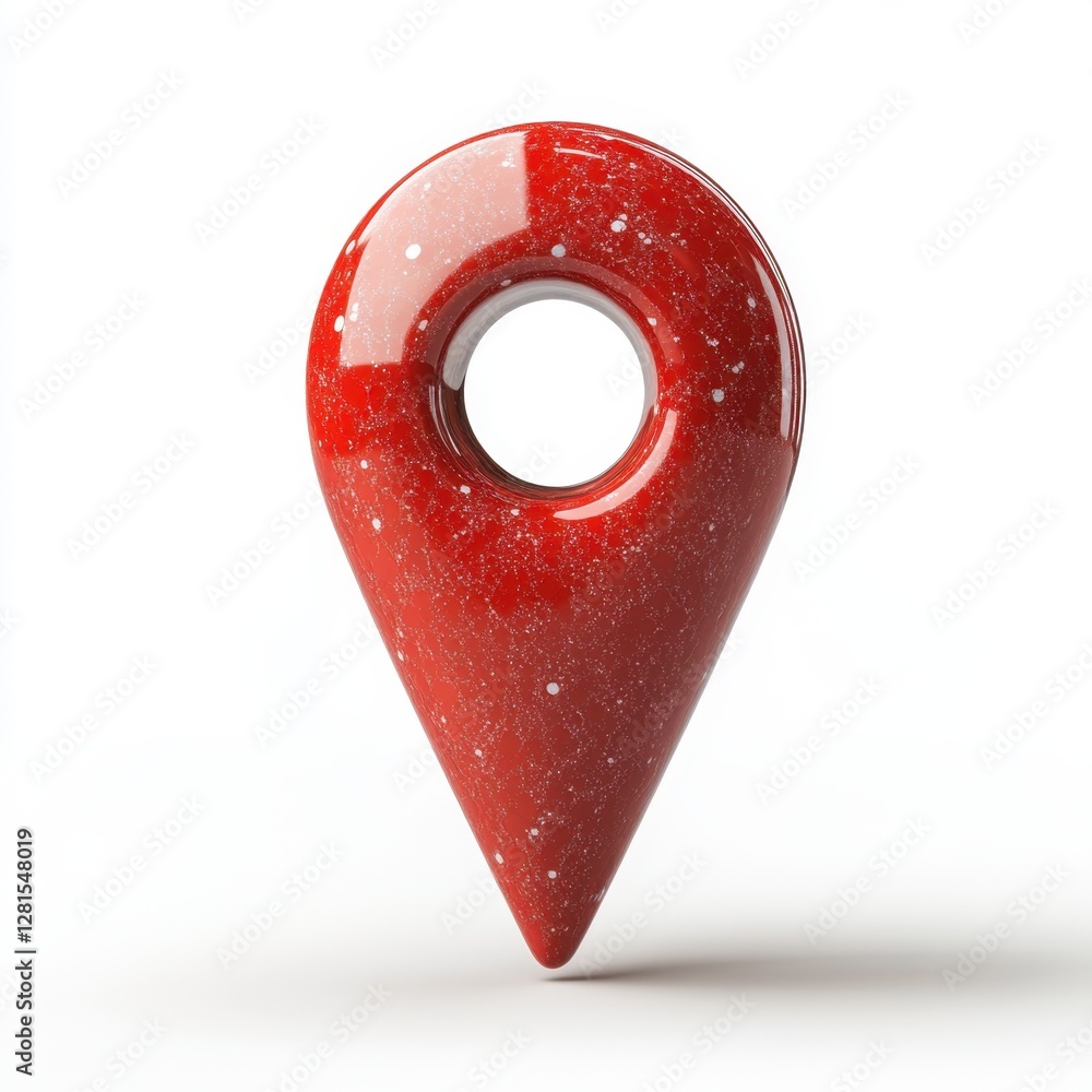 Poster glossy red location pin on white background conveying navigation and mapping concept with modern des