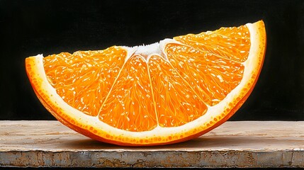 Closeup of a Juicy Orange Slice on Rustic Wood