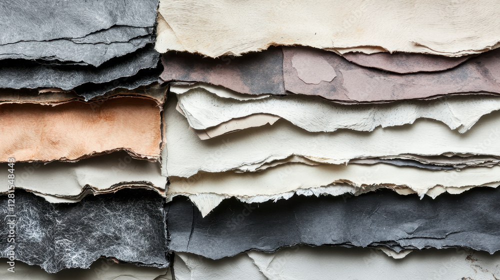 Poster handmade fibrous paper sheets with rough textures in various colors