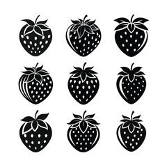 Fototapeta premium Strawberry Fruit icon black and white silhouette on white background