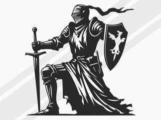 Medieval Knight Silhouette Black Color Ancient Warrior Vector Art and Clipart