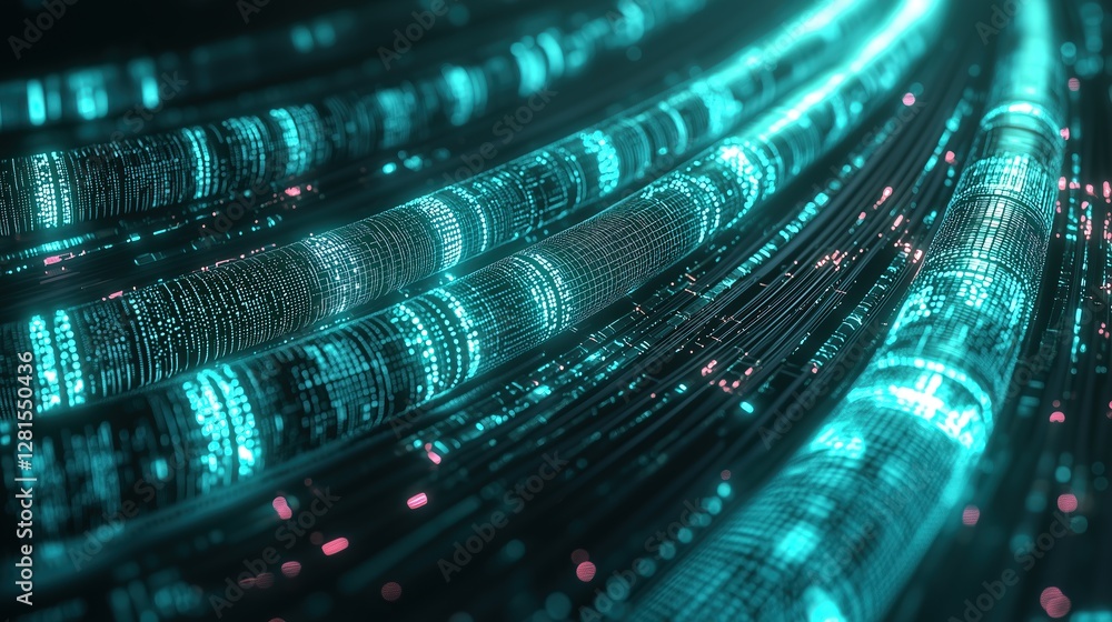 Aufkleber high speed data cables with glowing turquoise lights internet connection and digital technology