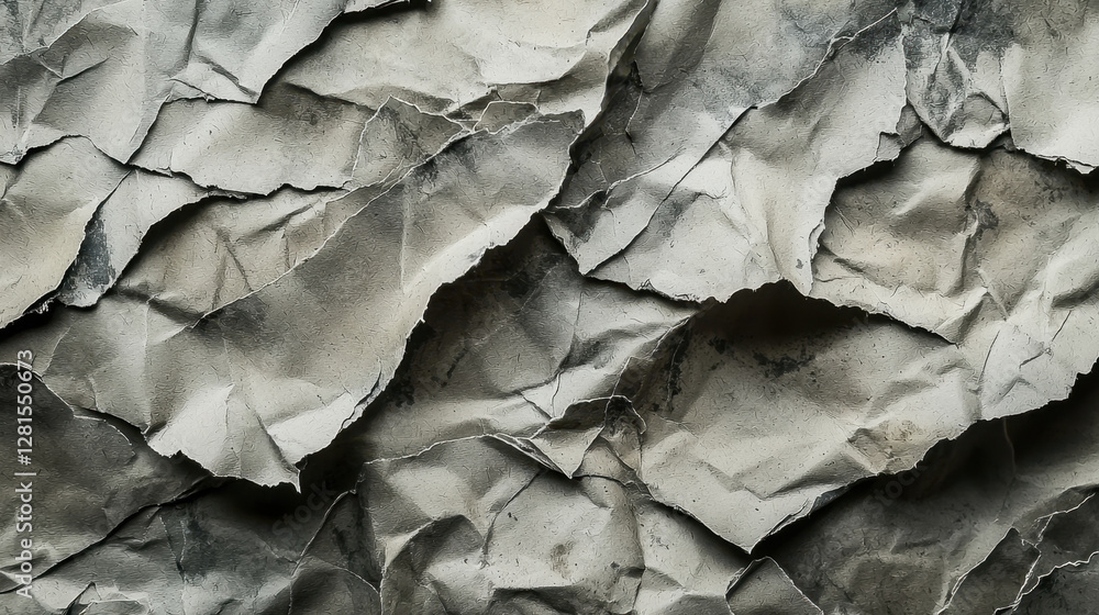 Poster crumpled paper texture with intricate fibrous layers and shadows
