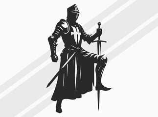 Medieval Knight Silhouette Black Color Ancient Warrior Vector Art and Clipart