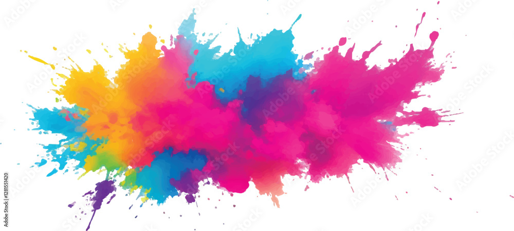 Poster lively and bold watercolor stains and brush strokes in an explosive burst of colors, creating a mode