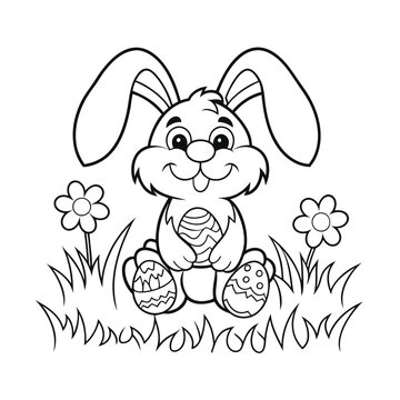 black and white easter bunny holding egg clip art preview