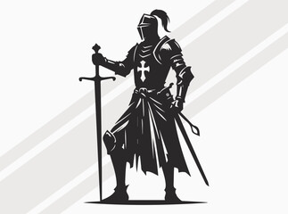 Medieval Knight Silhouette Black Color Ancient Warrior Vector Art and Clipart